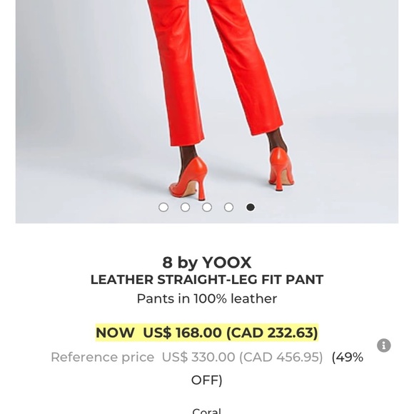 🔥🔥🔥 8 by Yoox Coral LEATHER STRAIGHT-LEG FIT PANT size XS US🔥🔥🔥 - Picture 6 of 10